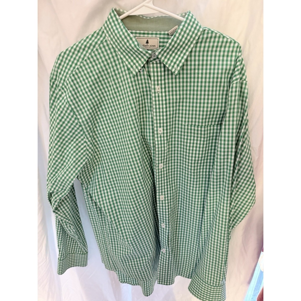 Southern Pines Men's Green Checked Gingham Button Up Shirt XL
